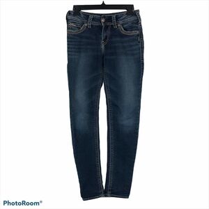 SILVER Women’s Blue Jeans Sz 1/2 SUKI Mid Flaws Older & Worn Pencil Skinny